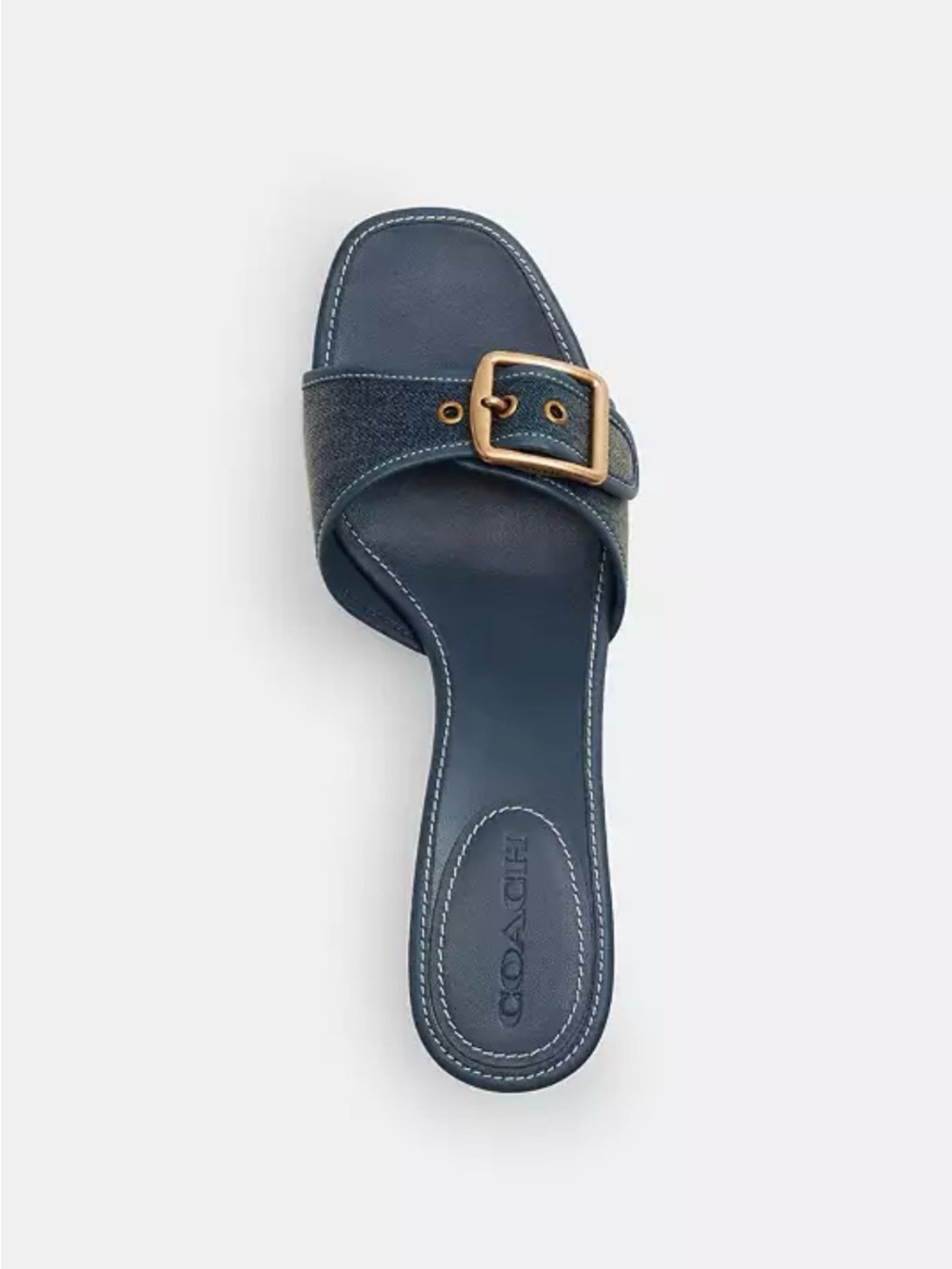 Coach Navy Slide Sandal with Gold Buckle